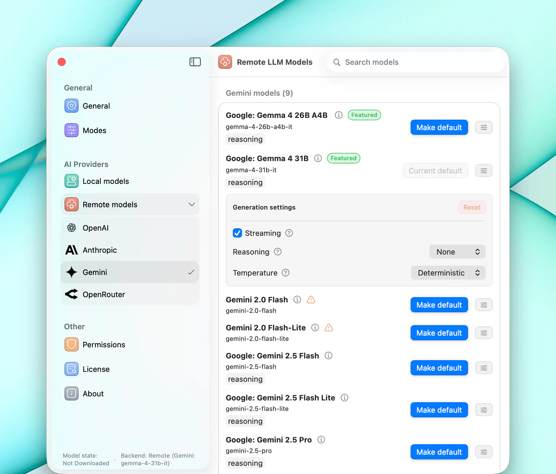 Preview of remote model provider support in Reforge.